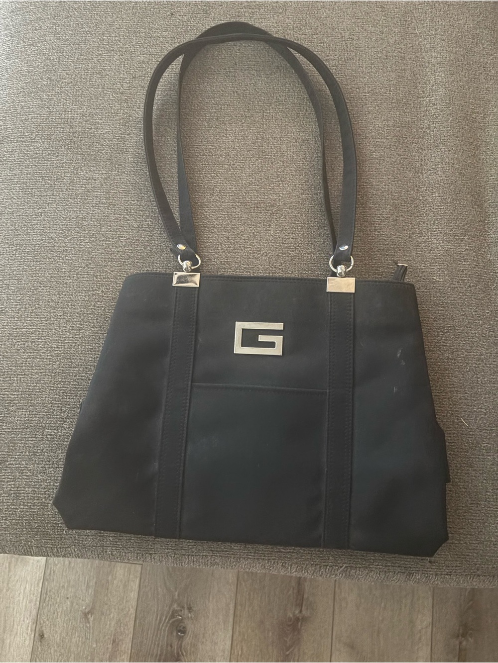Classic Black Shoulder Bag with Silver G Emblem